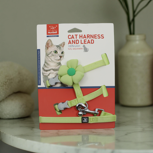Postroj s vodítkem pro kočky Mint Blossom – bezpečný, nastavitelný a stylový